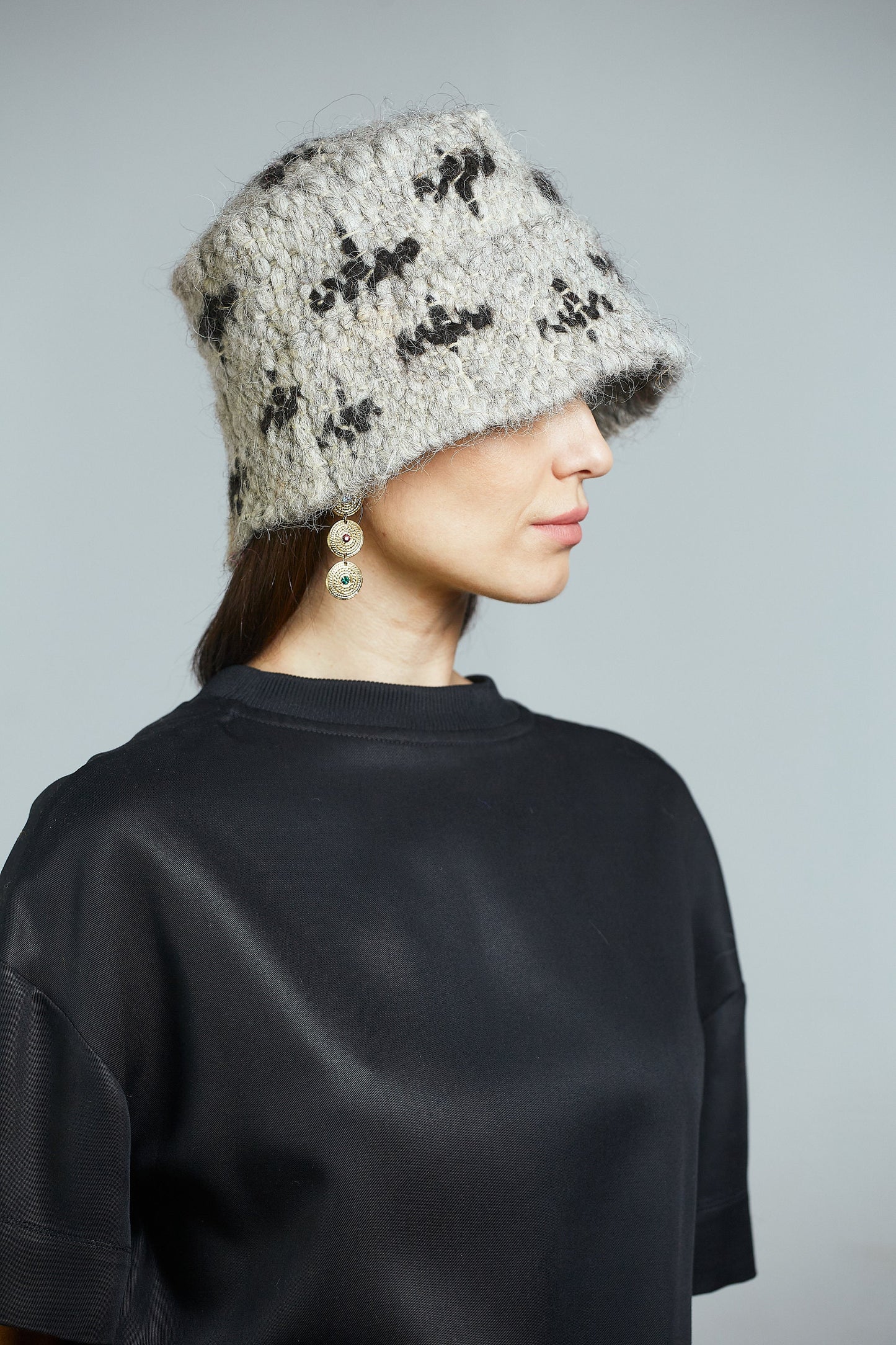 "Black X" on Grey Wool Bucket Hat