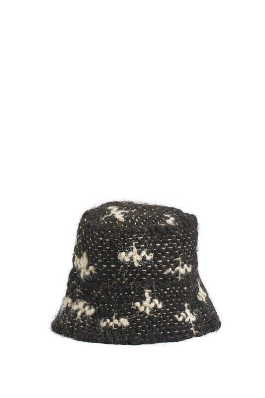 "White X" Black Wool Bucket Hat