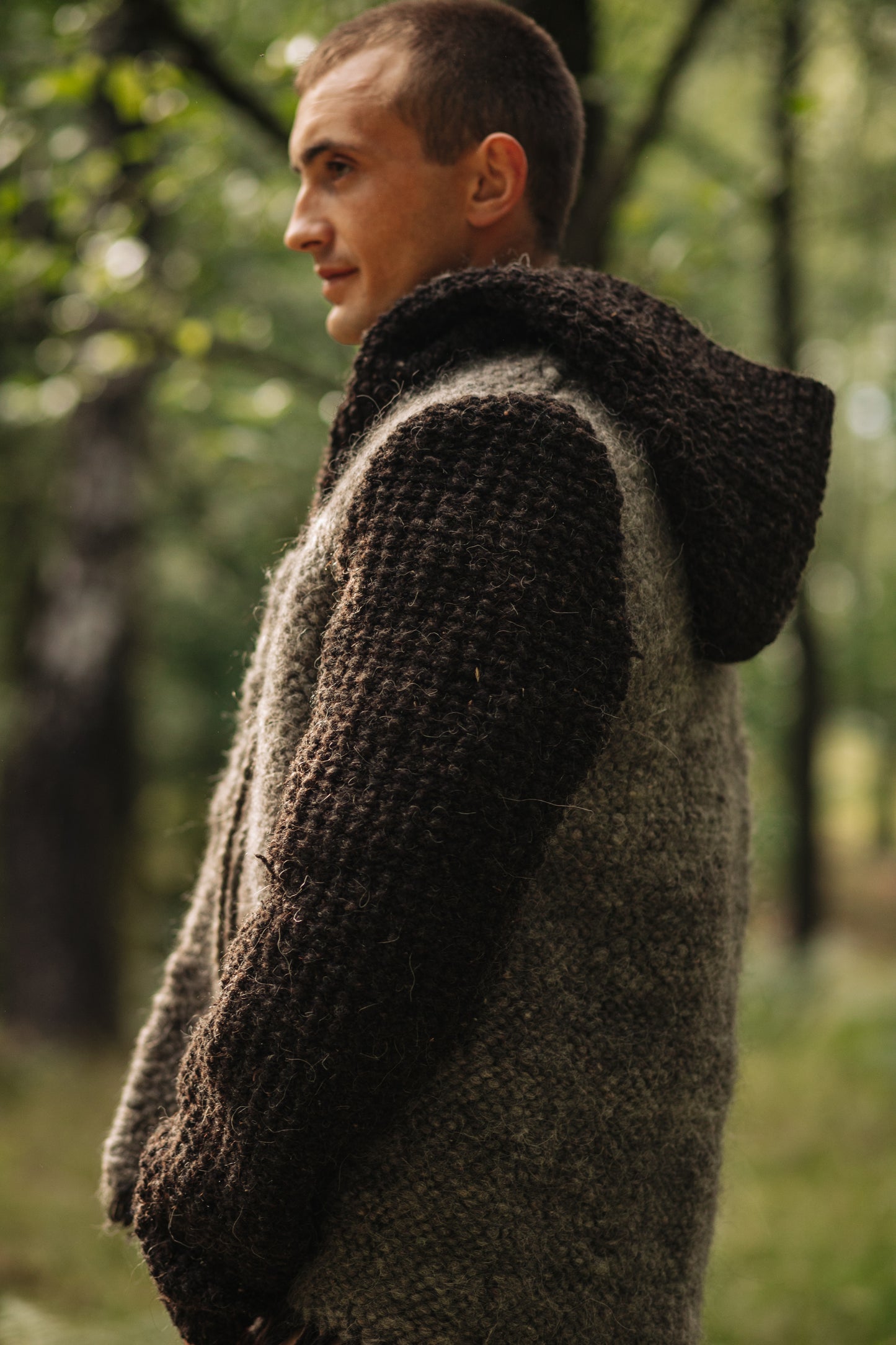 Jacket with crochet sleeves and hood