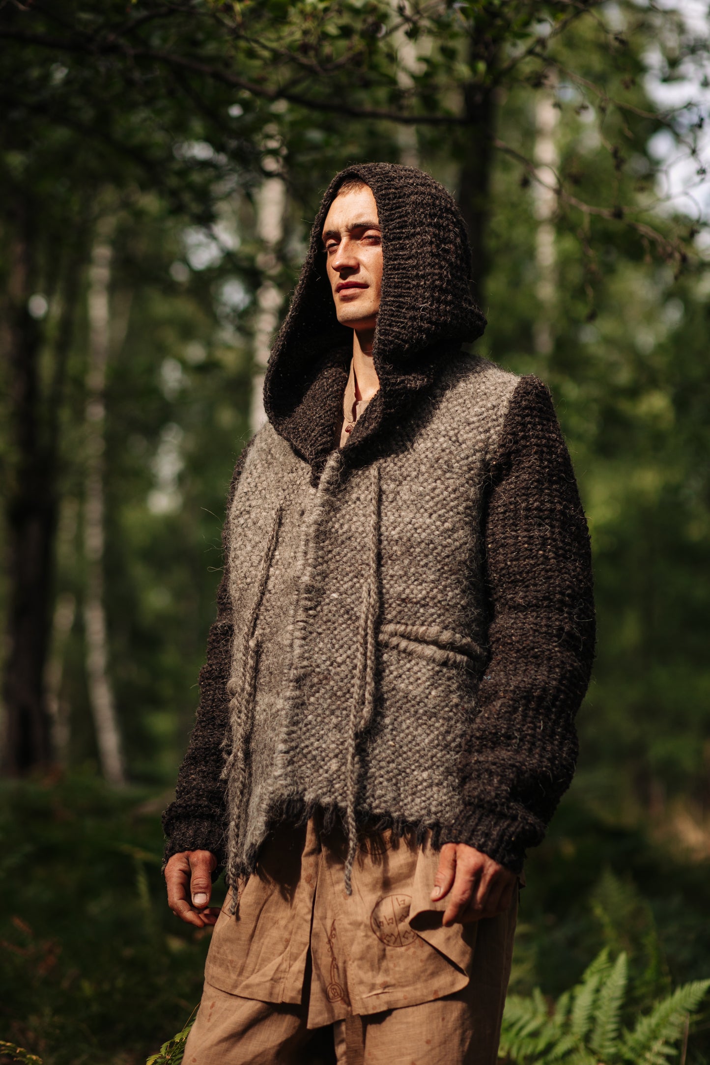 Jacket with crochet sleeves and hood