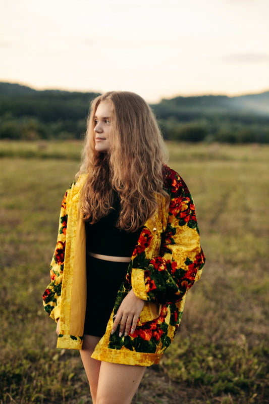 Yellow Floral Bomber Tapestry