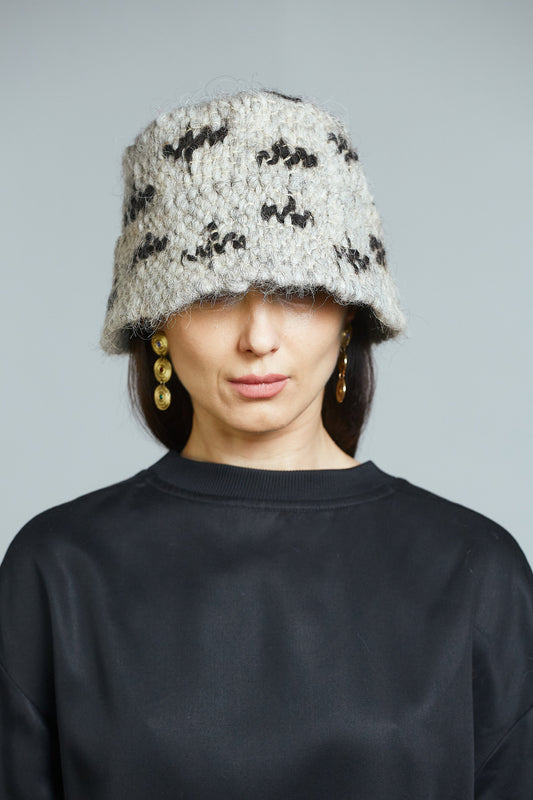 "Black X" on Grey Wool Bucket Hat