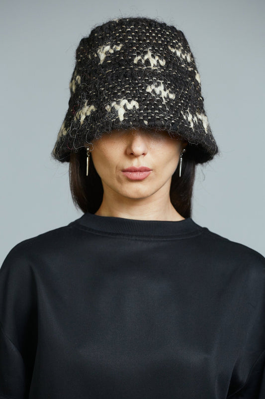 "White X" Black Wool Bucket Hat